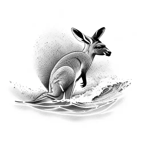 A majestic kangaroo riding a wave in the Australian ocean tattoo design idea