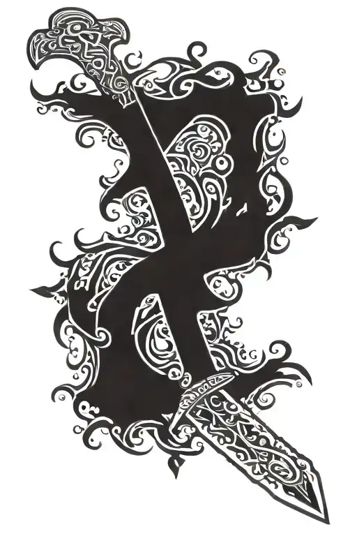 Slavic sword, Old Slavic language, magic, thunderstorm, thorn tattoo design idea