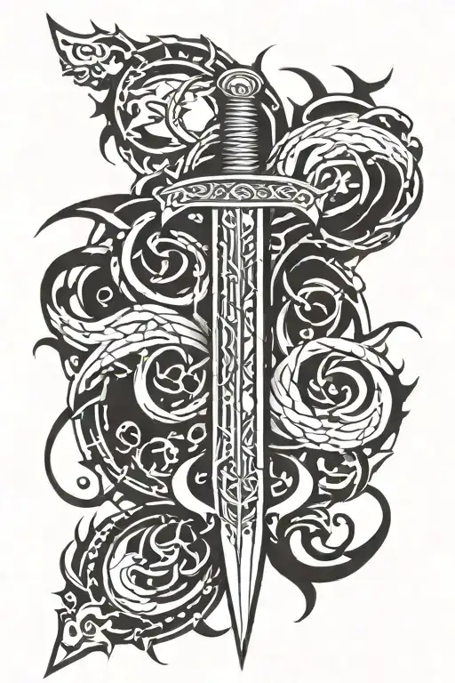 Slavic sword, Old Slavic language, magic, thunderstorm, thorn, moon tattoo design idea
