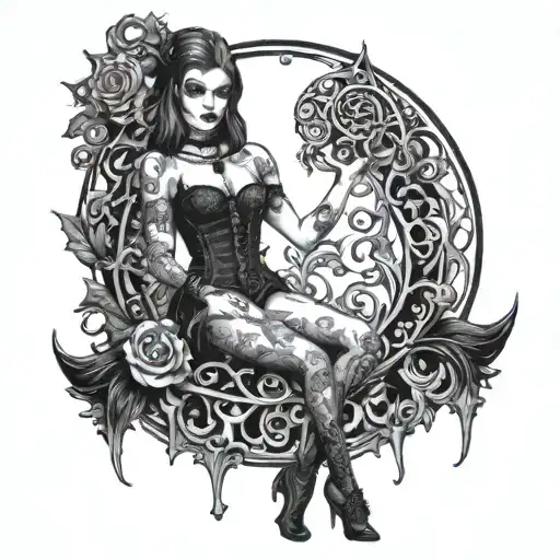 sexy gothic women posing tattoo design idea
