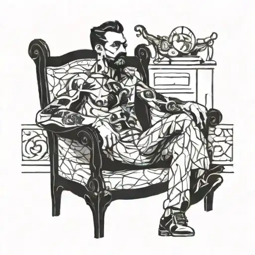 a man sitting in a chair tattoo design idea