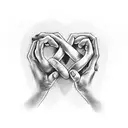 A pair of intertwined hands forming a heart shape, with the words 'forever love' written inside tattoo design idea
