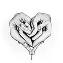 A pair of intertwined hands forming a heart shape, with the words 'forever love' written inside tattoo design idea