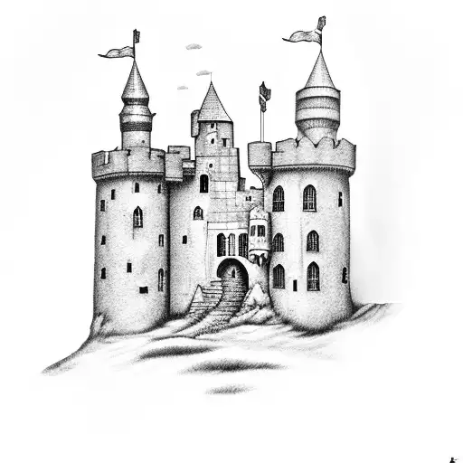 a little castle of Suffolk on a hill tattoo design idea