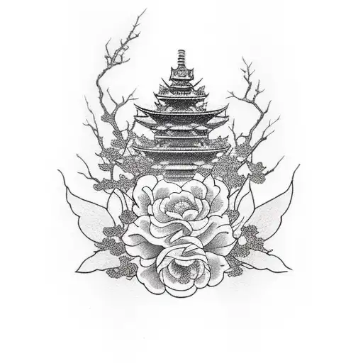 three darumas with cherry blossom tattoo design idea