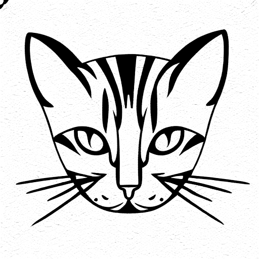 linear half cat's head front tattoo design idea