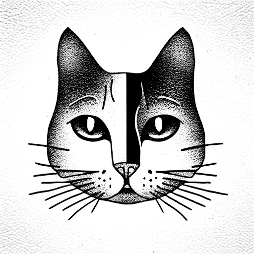 half cat's head front tattoo design idea