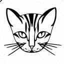 linear half cat's head front tattoo design idea