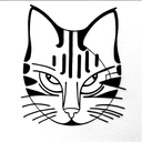 linear half cat's head front tattoo design idea