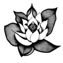 eternal knot with lotus and canna=bis leafs tattoo design idea