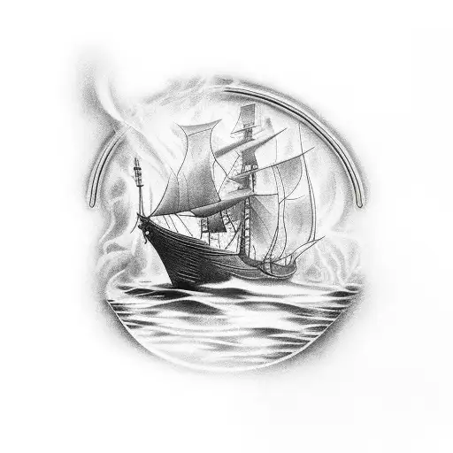 medieval burning boat tattoo design idea