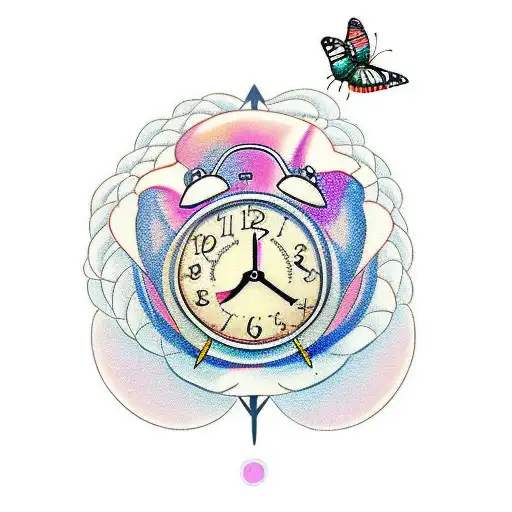 butterfly with alarm clock set to 3am in it tattoo design idea