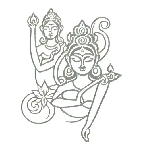 Lakshmi, Parvati, Saraswati goddess symbols intertwined tattoo design idea