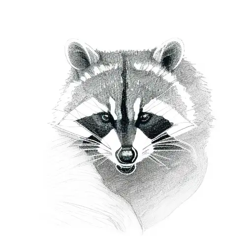 racoon, with dark background with black stripes  tattoo design idea