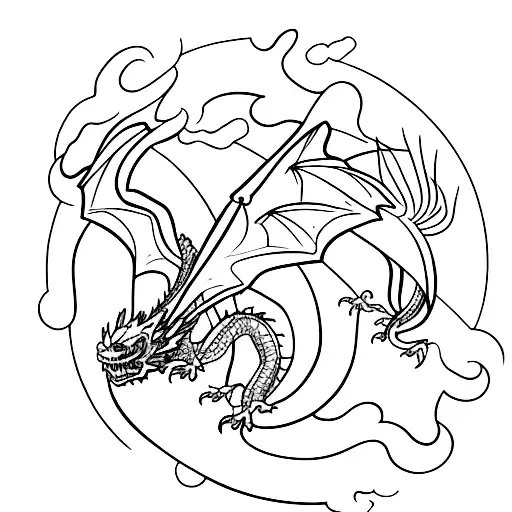 flying dragon one continuous line tattoo design idea