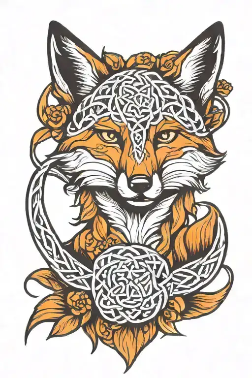 close eye fox celtic knots tattoo design idea