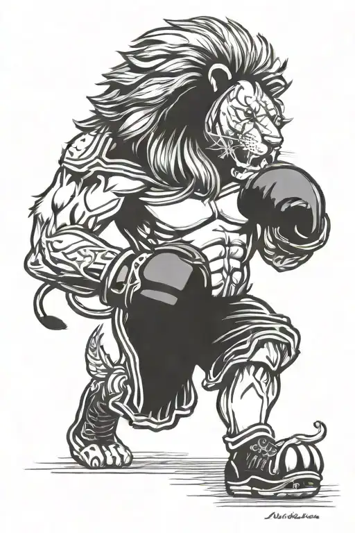 lion playing kick box wearing box gloves and roaring  tattoo design idea
