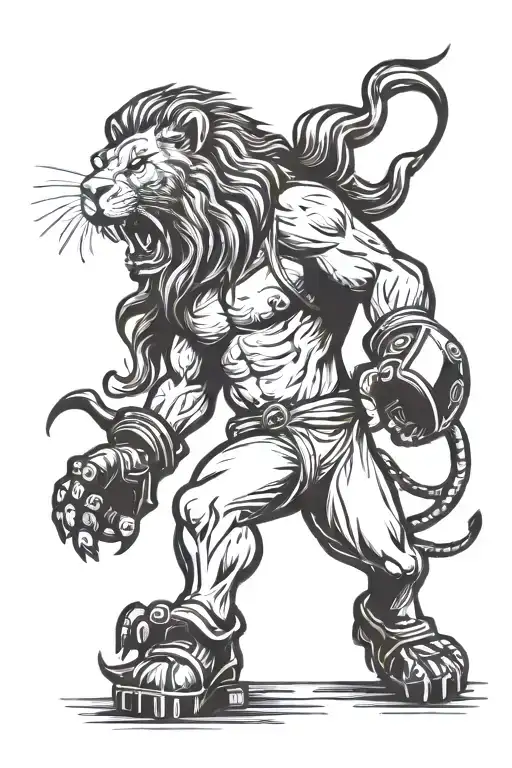 lion playing kick box wearing gloves and roaring  tattoo design idea