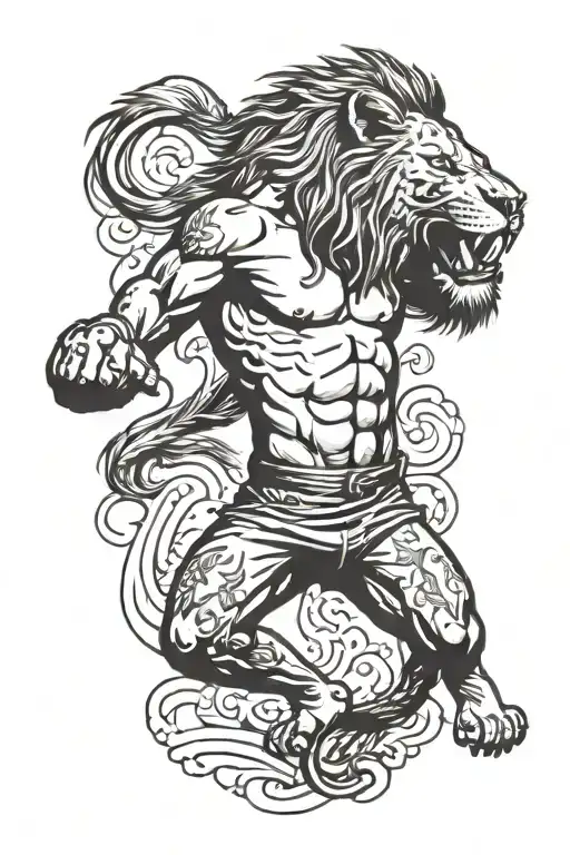A person kickboxing with a lion tattooed on their arm tattoo design idea