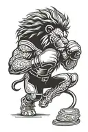 lion playing kick box wearing box gloves and roaring  tattoo design idea