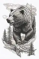 angry bear, Forest mountains,  tattoo design idea