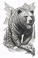angry bear, Forest mountains,  tattoo design idea