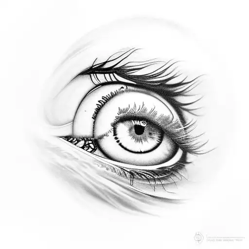 A black-grey tattoo of a realistic eye with vibrant colored iris and reflections tattoo design idea