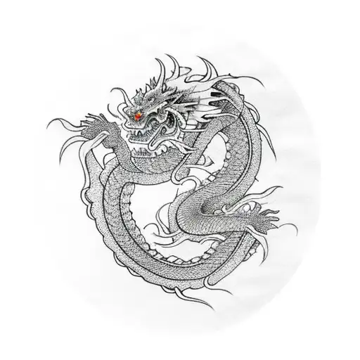 Japanese dragon with cherry blossoms  tattoo design idea