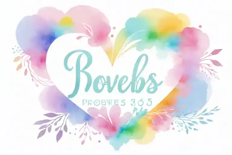 rainbow heart that says proverbs 3:5-8 and has light rays coming from the heart tattoo design idea