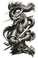 flaming dragon and samurai with sword, this tattoo should adapt to the anatomy of the upper part of an arm tattoo design idea