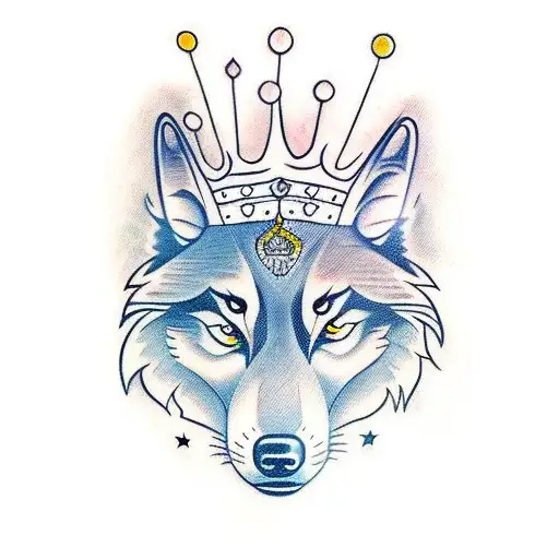 traditional wolf with crown on head tattoo design idea