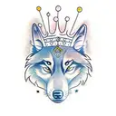 traditional wolf with crown on head tattoo design idea