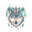 traditional wolf with crown on head tattoo design idea