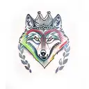 traditional wolf with crown on head tattoo design idea