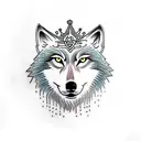 traditional wolf with crown on head tattoo design idea