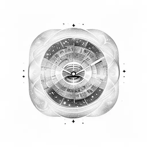 eyes above galaxy and sand clock and infinity symbol tattoo design idea