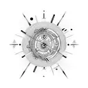 eyes above galaxy and sand clock and infinity symbol tattoo design idea