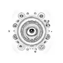 eyes above galaxy and sand clock and infinity symbol tattoo design idea