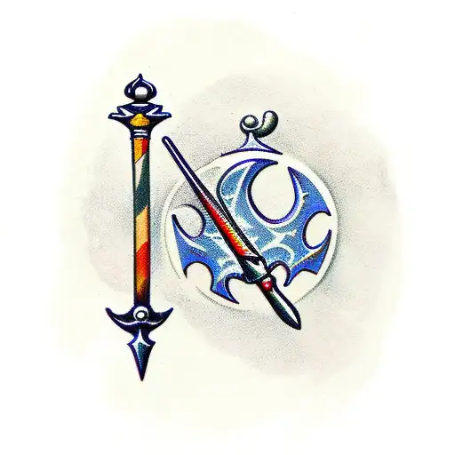 medieval flail weapon tattoo design idea
