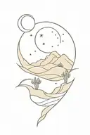 desert sand dunes with waning crescent moon and an oasis tattoo design idea