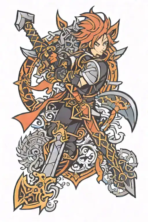 a dungeons and dragons inspired keyblade kingdom hearts tattoo design idea
