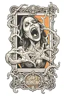 ghost hunting phasmophobia ghosts horror banshee woman screaming in mirror UV handprint on the mirror  tattoo design idea