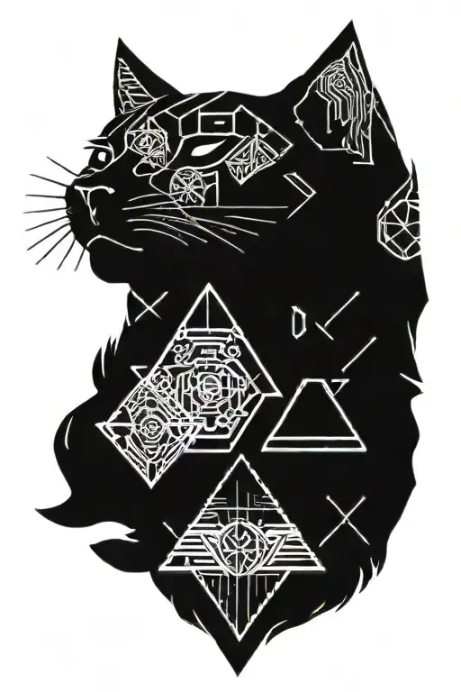 cat head, lion head, wolf head, pyramid surrounded tattoo design idea