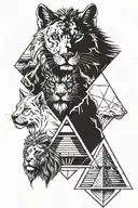 cat head, lion head, wolf head, pyramid surrounded tattoo design idea