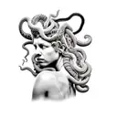 realistic tattoo of the gorgon medusa, with features of black women, and snakes in place of hair tattoo design idea