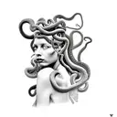 realistic tattoo of the gorgon medusa, with features of black women, and snakes in place of hair tattoo design idea