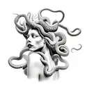 realistic tattoo of the gorgon medusa, with features of black women, and snakes in place of hair tattoo design idea