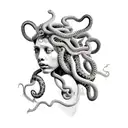realistic tattoo of the gorgon medusa, with features of black women, and snakes in place of hair tattoo design idea