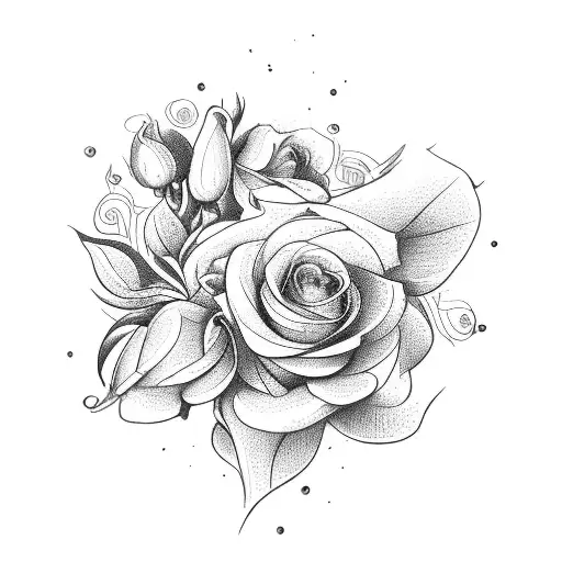 bouquet of roses, honeysuckle, violets, and daffodils  tattoo design idea