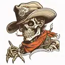 skeleton cowboy with cigarette and kerchief, american traditional tattoo design idea